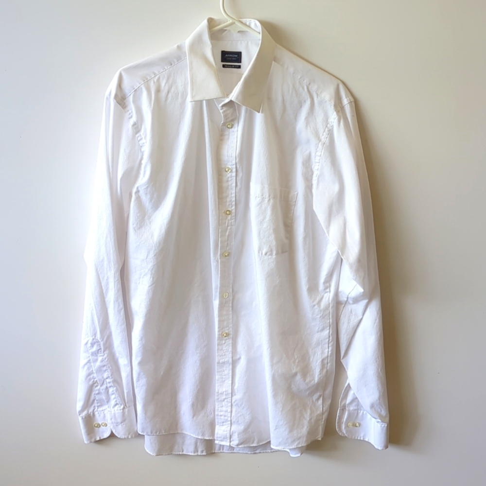 Men’s Arrow Regular-Fit Solid Textured Dress Shirt Large (36/37) 16-16.1/2